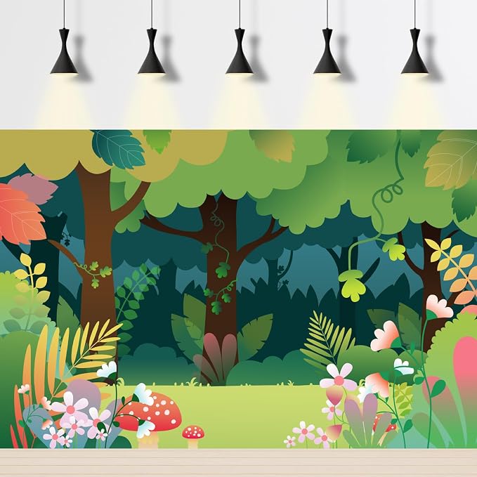 Forest Backdrop Cartoon Deep Forest Landscape Photography Background for Birthday Party Decorations Cartoon Jungle Rainforest Style Backdrops Baby Shower Background Kids Portrait Photo Props 6x4ft