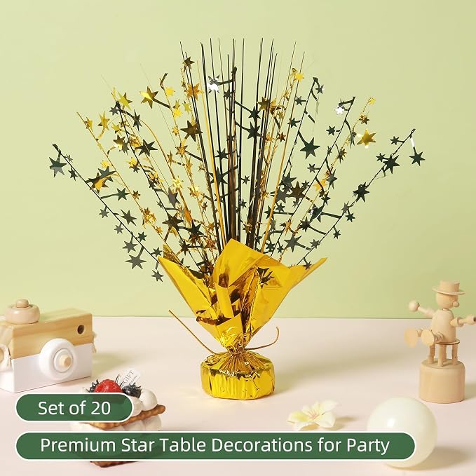 20 Pack Black Gold Foil Spray Centerpiece Star Table Decoration Metallic Burst Table Centerpieces for Birthday Graduation New Year Wedding Anniversary Party Supply (Black Gold)