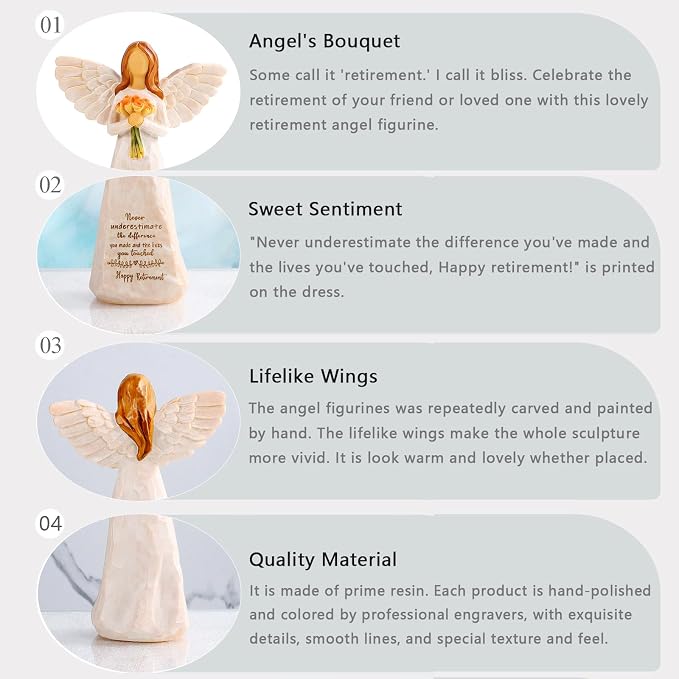 Kohehe Retirement Gift for Woman, Happy Retirement Gift for Woman, 5.5” Angel Figurine for Retirement Party Decorations, Retired Gifts for Coworkers Friends