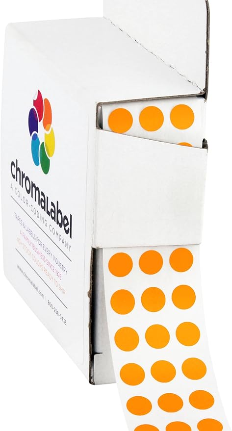 ChromaLabel 1/4 Inch Dot Stickers, Easy to Write on Colored Round Labels, Round Color Coding Labels - 1000 Sticky Dots in Dispenser Box, Orange