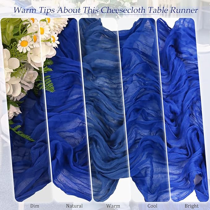 10 Pack Royal Blue Cheesecloth Table Runner 17x108 Inch Semi Sheer Boho Rustic Gauze Cheese Cloth Table Runners for Wedding Party Birthday Baby Shower Home Décor