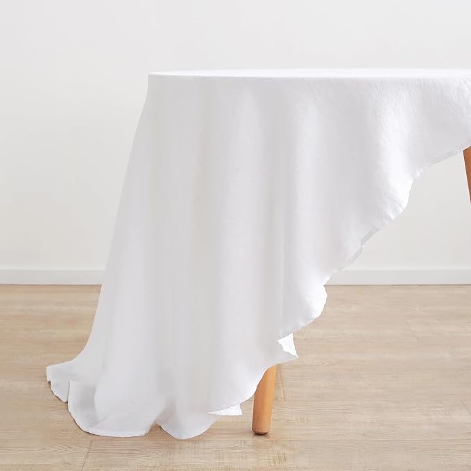 Linen World Linen Tablecloth,100% French Linen Round Tablecloth 90" Inch,Washable White Tablecloth for Dining,Outdoor,Weddings and Restaurants,Decorative Thanksgiving Christmas