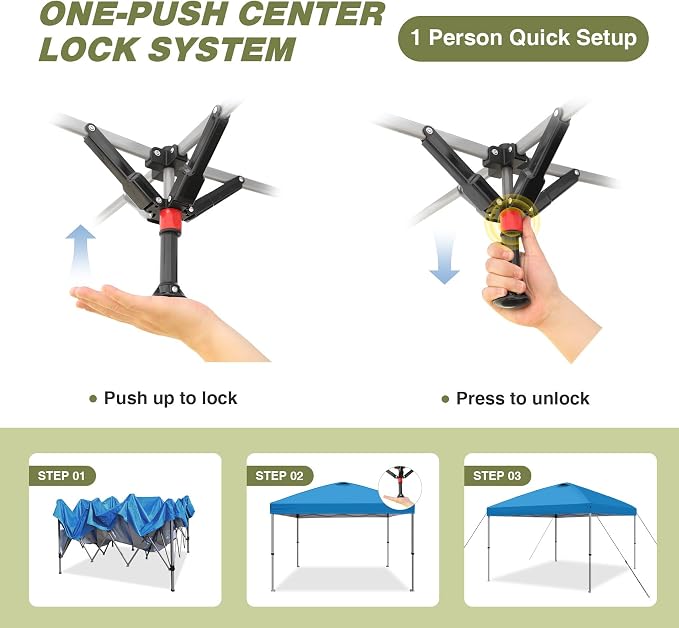 HYPER VENTURE 10x10ft Pop Up Canopy Tent with One Push Setup, Portable Outdoor Event Shelter with Rolling Carry Bag for Camping, Beach, Market, Patio (Blue)