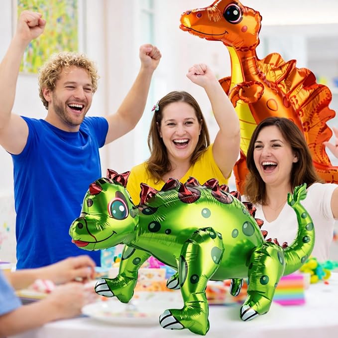 Foilswirl 10 Pcs Giant 3D Dinosaur Balloons (20‑35") Dino Aluminum Foil Self Standing Dino Balloons Dinosaur Inflatable Birthday Decorations for Jungle Theme Party(Multicolored)