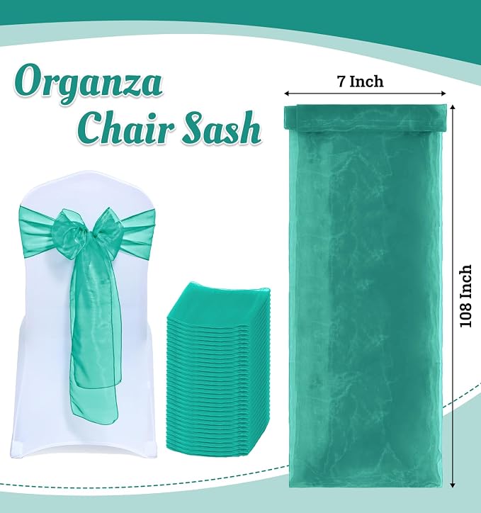 MDS® Pack of 250 Organza Chair Sashes for Wedding Decoration, Reusable Sheer Chair Bows for Banquet Chair Cover, Reception, Bridal Shower, Baby Shower, Birthday Party & Special Events - Emerald Green
