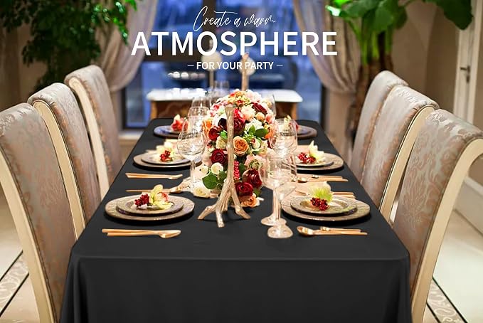 12 Pack Black Tablecloths for Rectangle Tables 60 x 102 Inch Black Polyester Tablecloth 6 Foot Rectangle Table Cloth Wrinkle Resistant Washable Fabric Table Cover for Party Wedding Banquet Events
