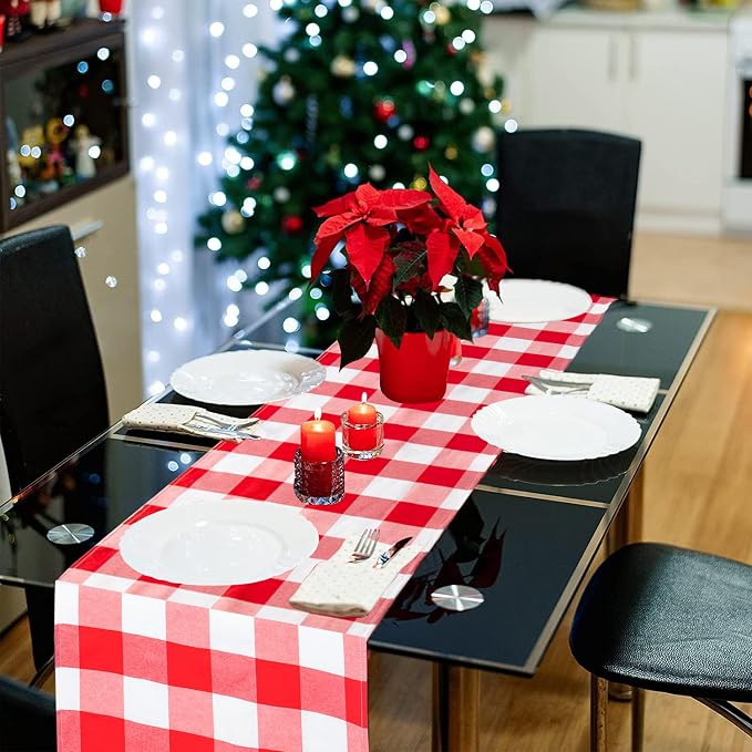 ShinyBeauty 6pcs Red & White Checked Table Runners 72 inches Long Classic Farmhouse Table Runner Buffalo Plaid Runners for Family Dinner Thanksgiving Decorations (13"x72")