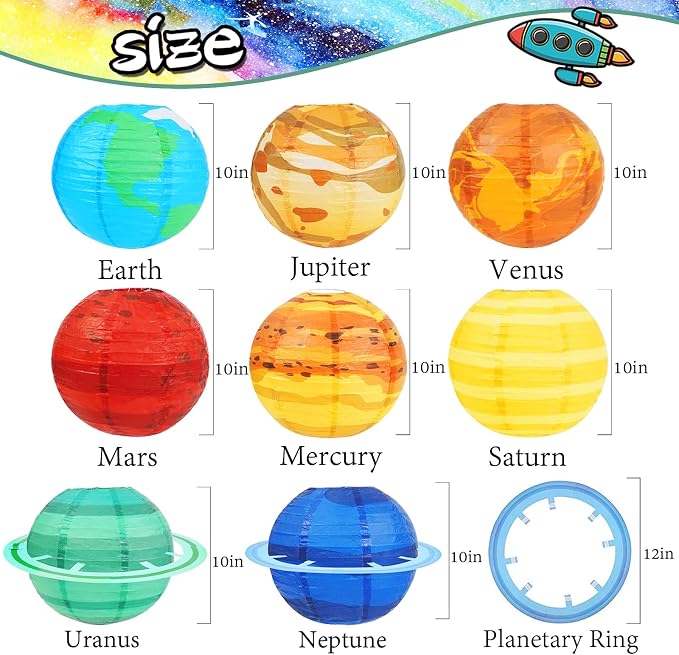 Space Planet Paper Lanterns 8PCS Solar System Hanging Decor Out of This World Outer Space Party Decorations for Kids Astronaut Theme Party Supplies Galaxy Earth Home Birthday Decorations