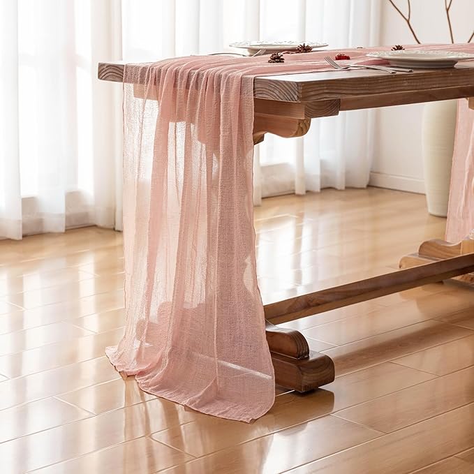 Keketoarrange 3Pcs Pink Mothers Day Cheesecloth Table Runner Spring Boho Rustic Gauze 120 inch 10FT Cheese Cloth Runner for Wedding Baby Shower Bridal Birthday Tea Party Home Decorations