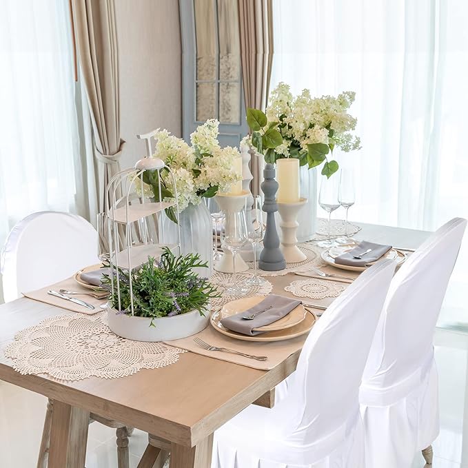 Oudain 10 Pcs White Chair Covers with Skirt Spandex Chair Slip Covers Wedding Long Stretch Protectors Removable and Washable for Dining Chairs Hotel and Wedding Ceremony
