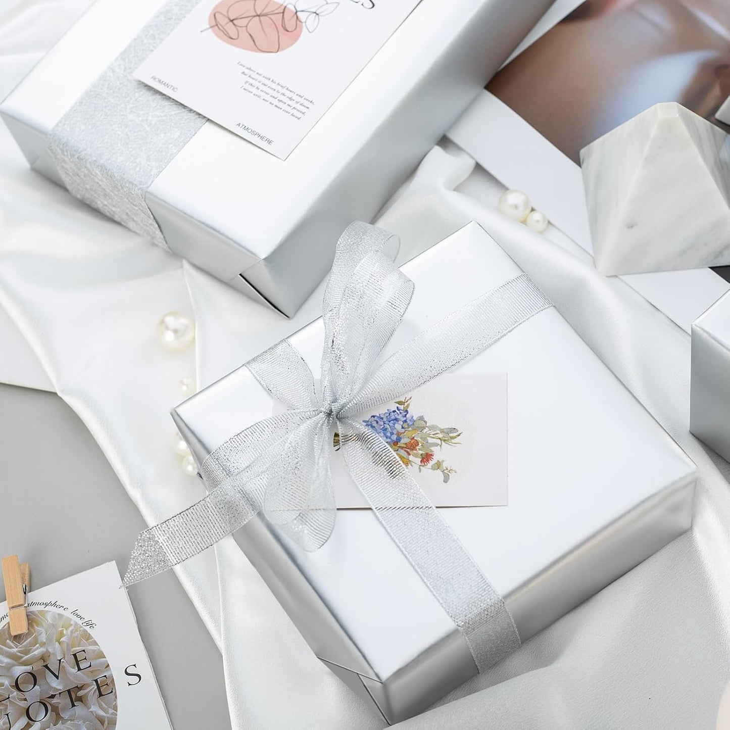 Garbendy Silver Wrapping Paper - Solid Color Metallic Sparkle Paper Perfect for Birthday, Wedding, Baby Shower, Party - 17 Inch X 33 Feet