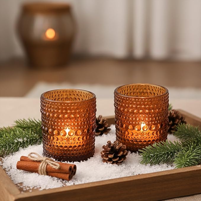 72pcs Amber Votive Candle Holders, 2x2.5in Vintage Glass Small Tea Light Candles Holders for Home Decor, Tealight Candle Holder Decor for Wedding Centerpieces Baby Shower