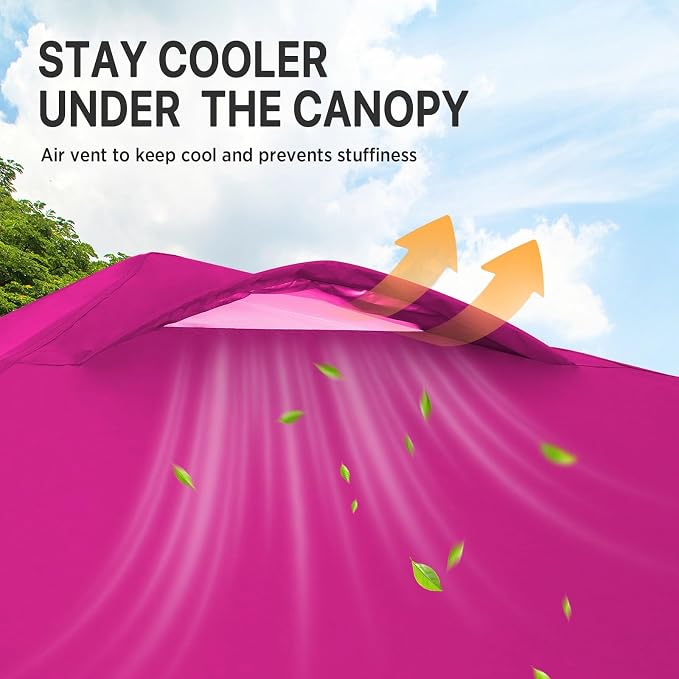 EAGLE PEAK Pop Up Canopy Tent with Wheeled Carry Bag, 8 Stakes, 4 Ropes, Easy Set Up Tent Canopy, 8x8 ft, Pink