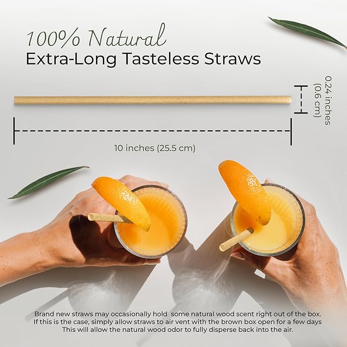 EcoPreps 10'' Biodegradable Sugarcane Straws, Extra-Long Straw | 100 Count, 100% Compostable, Plastic-Free, Eco-Friendly Drinking Straw | Sugar Fiber, Party Jumbo Disposable Straws, 10 Inches Tall