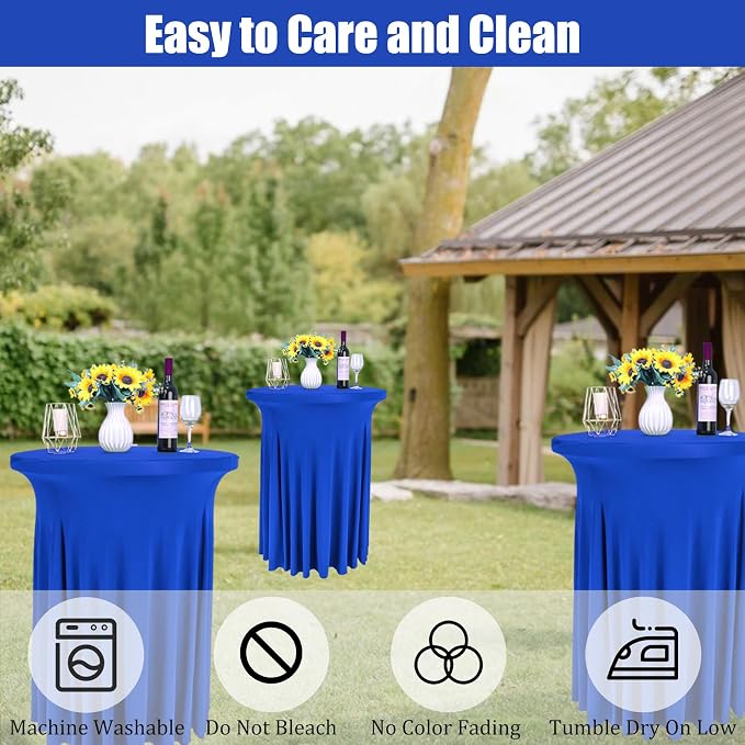 Fivenl 6 Pack Round Cocktail Tablecloth 32"x 43" Spandex Cocktail Table Skirt, Washable Stretch Fitted Table Covers for High Top Bar,Wedding,Party,Events (Royal Blue)