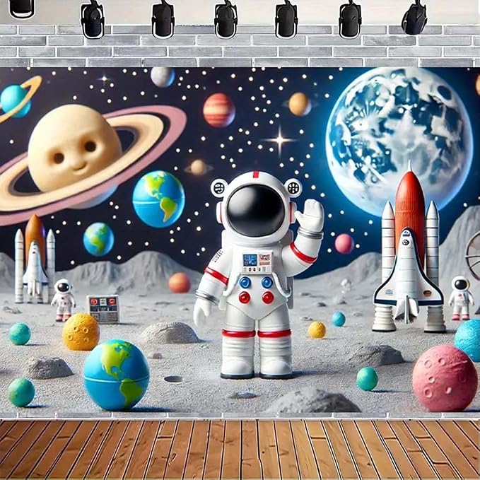 Space Astronaut Photo Backdrop Astronaut Outer Space Party Photography Background Out Space Galaxy Planets Astronaut Baby Shower Backdrop Solar System Planets Galaxy Boys Birthday Banner (B, 7x5feet)