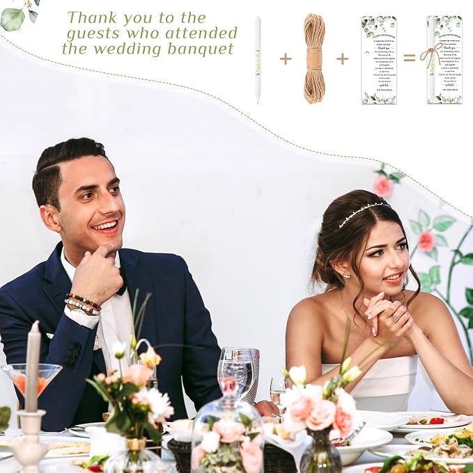 Tenceur 50 Sets Wedding Bridal Shower Pens for Guests with Thank You Cards and Twine Wedding Reception Party Favors Retractable Ballpoint Pens Bulk Black Ink for Proposal Bachelor Party Supplies