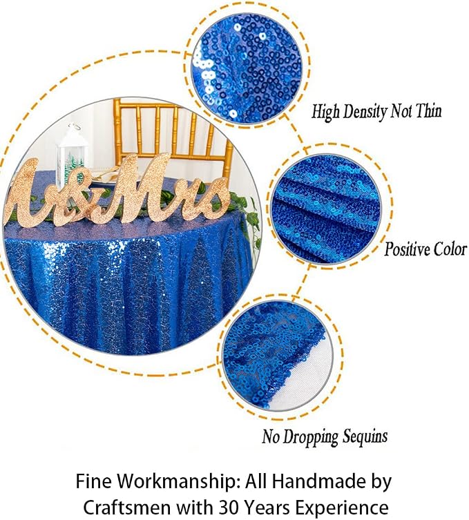 ShiDianYi Sequin Tablecloth Round 72'' Royal Blue Round Table Cloth Glitter Dessert Cake Tablecloth Sequin Table Cover Cloth for Baby Shower Linen Polyester Sequin Overlay for Banquet Birthday Parties