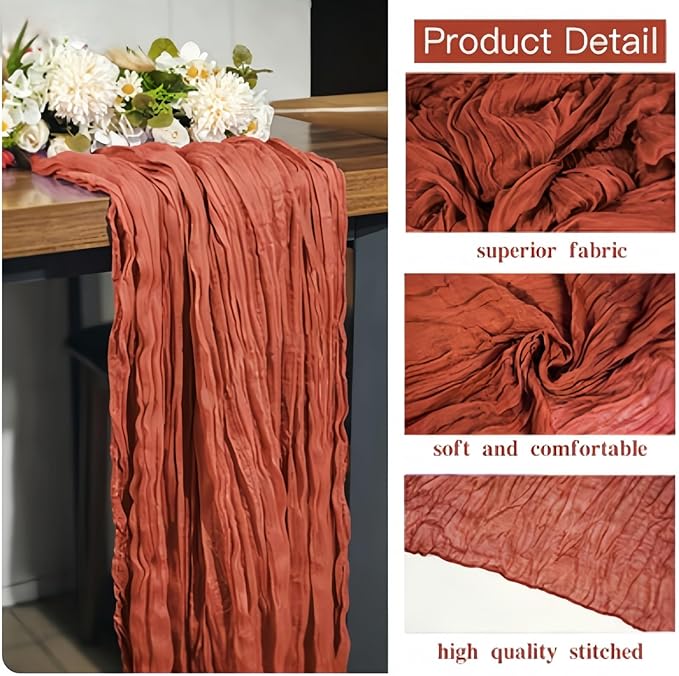 16 Pack Terracotta Cheesecloth Table Runner 35x120 Inch Boho Gauze Cheese Cloth Table Runner 10FT Long Rustic Sheer Table Runners for Wedding Bridal Shower Birthday Party Table Decor