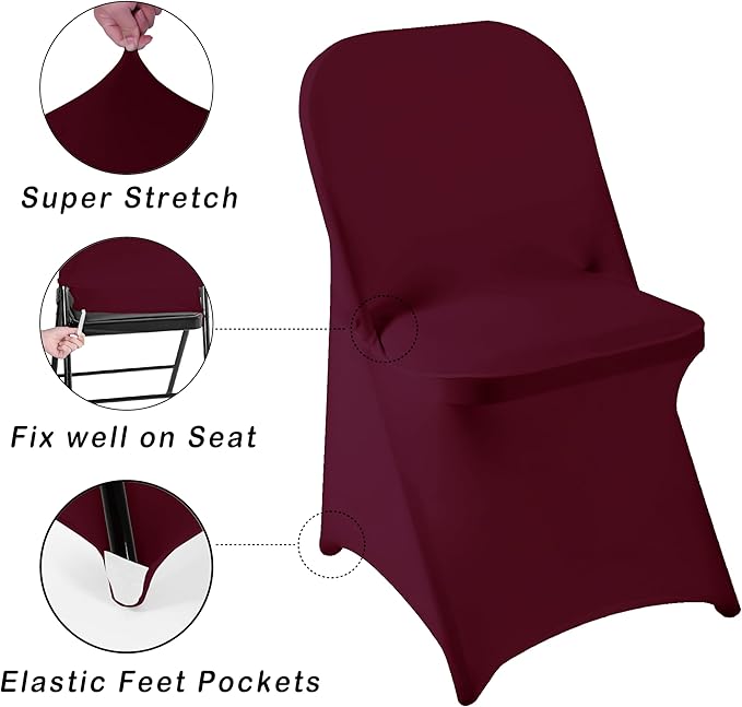 36 PCS Waterproof Stretch Spandex Folding Chair Covers, Dining Room Chair Slipcovers Protector for Wedding, Banquet, Party, Holidays, Celebration and Decoration（Burgundy）