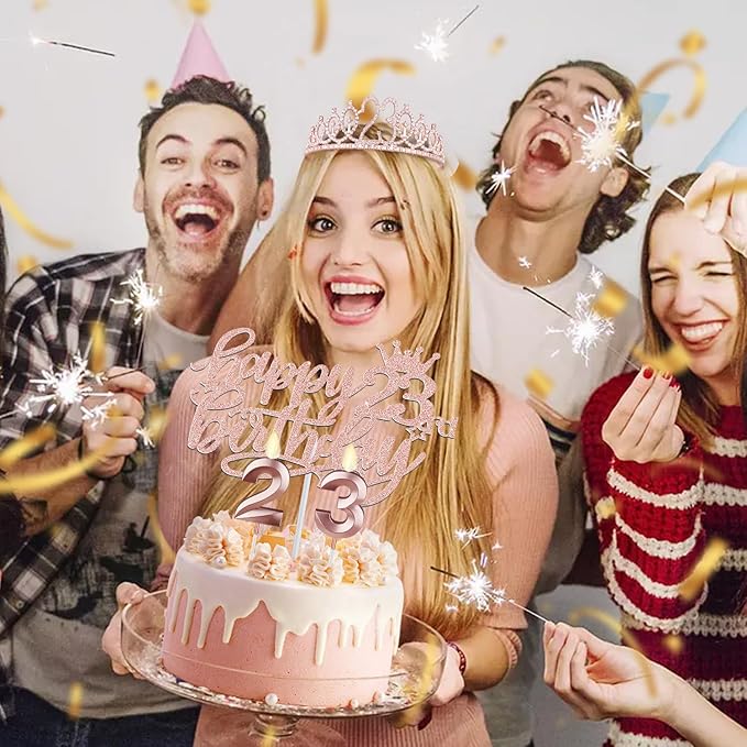 23rd Birthday Decorations for Women, Include 23rd Birthday Sash and Tiara, Cake Topper and Candles, Number Balloons, 23 Year Old Gifts for Women