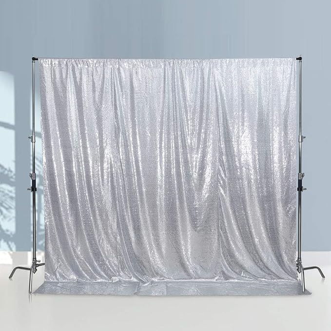 Silver Sequin Backdrop Curtains, Silver Backdrop 6ftx6ft Glitter Photo Backdrop Curtain for Party Decoration Thickened Sparkle Photoshoot Background NO See-Through