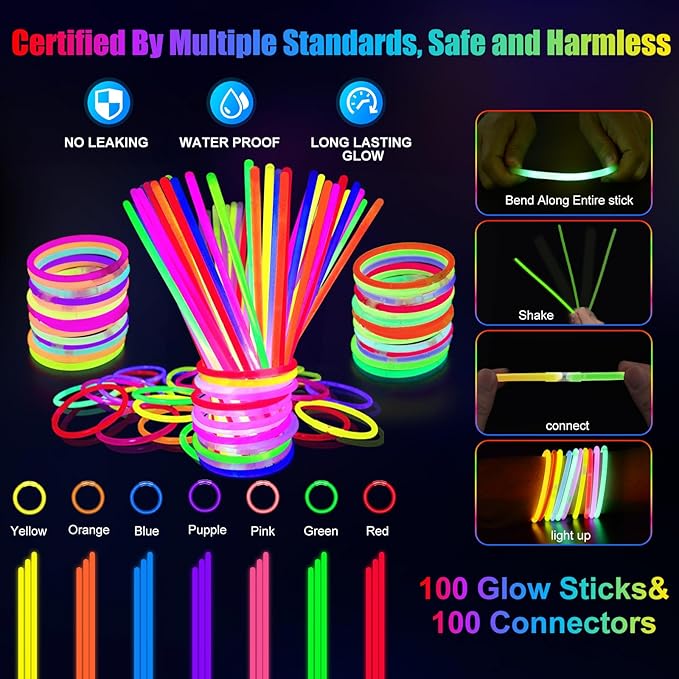 SHQDD 158 PCS Glow in the Dark Party Supplies, 14PCS LED Glasses, 30LED Finger Lights,14LED Light Hairs and 100PCS Glow Sticks Bracelets, Neon Party Favors for Wedding, Concert, 4th of july, Halloween