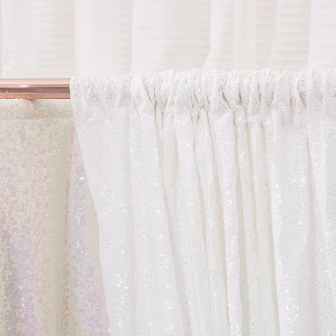 Poise3EHome White Sequin Backdrop, 20Ft x 10Ft Glitter Photography Background Curtains for Party Baby Shower Wedding Birthday Christmas Thanksgiving Halloween Decoration