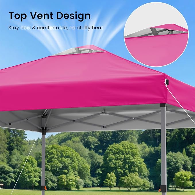 Raynesys Pop Up Canopy Tent with Sidewalls, 10x10ft 10 Person Party Tent One Push Setup, Portable Gazebo Outdoor Sun Shade for Events, Parties, Camping, Commercial, Silver Coated Top, Pink
