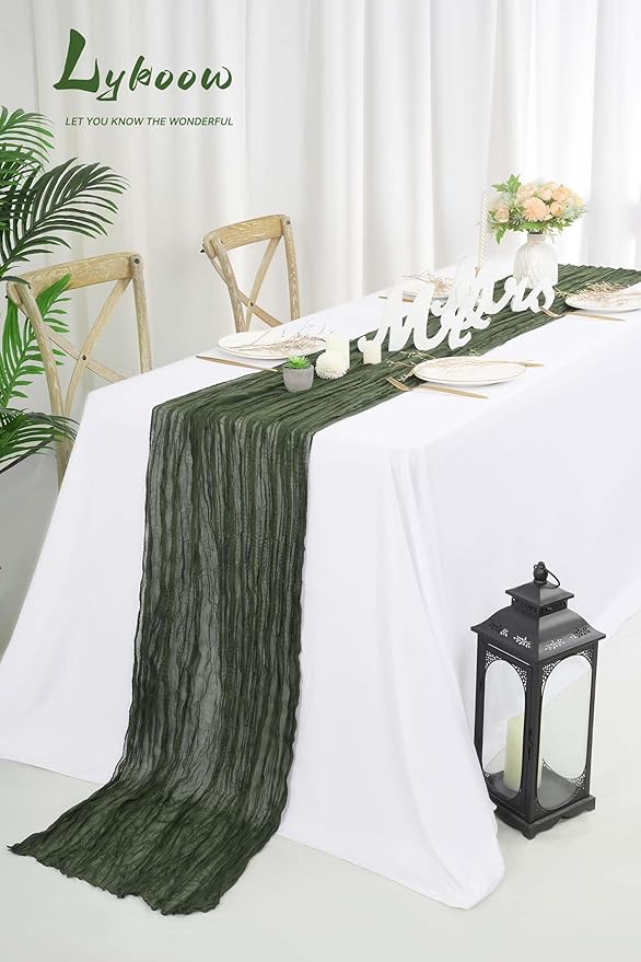 10 Packs Cheesecloth Table Runner Hunter Green, 10Ft x 35" Deep Green Rustic Gauze Boho Wedding Table Runner Decoration, Wedding Table Decor Table Cloth for Wedding Party Bridal Shower Table