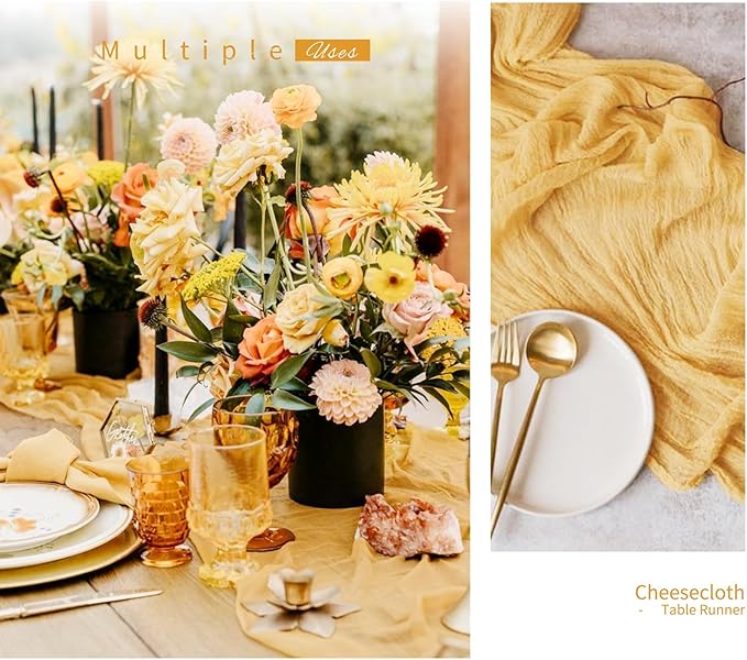 Showgeous 6 Pack Sand Cheesecloth Table Runner Gauze Table Runner 10FT Long Semi-Sheer Table Runner Boho or Rustic Wedding Table Decor for Wedding Decor Arch Draping Bridal Shower Holiday Party