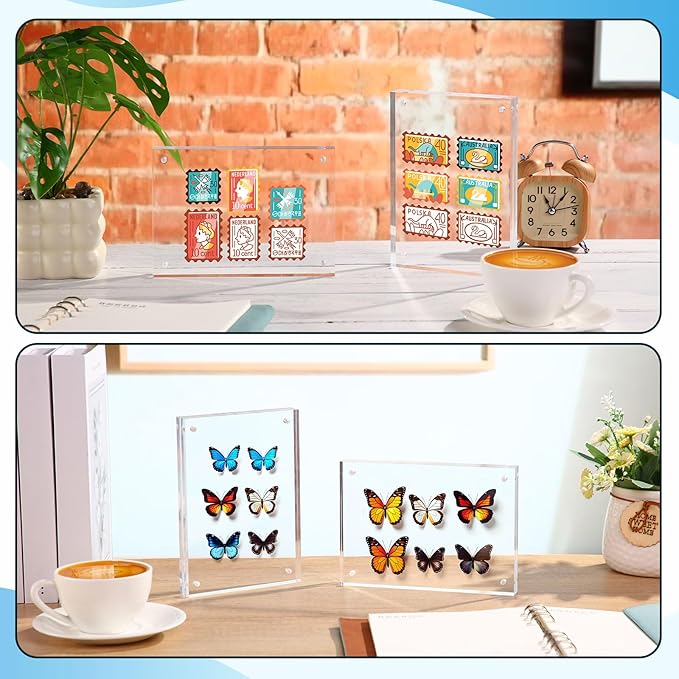 Kigley 6 Pcs 5 x 7 Inch Acrylic Picture Frames, Clear Acrylic Photo Business Card Frame Desktop Display Double Sided Wallet Size Frame Freestanding Frames for Film Photos Cards Stamp