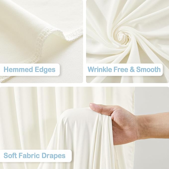 8 Panels Ivory Backdrop Curtains - Wrinkle Free Fabric Backdrop Curtain for Photoshoot, 10FT Wedding Party Photo Backdrop Drapes for Birthday Baby Shower Photography Stage Background Decorations