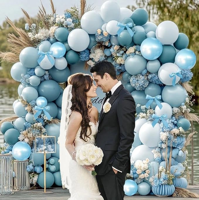 Dusty Blue Balloon Arch Kit Double Stuffed Light Pearl Blue Balloon Garland Pastel Latex Balloons for Baby Shower Birthday Wedding Graduation Party Decoration