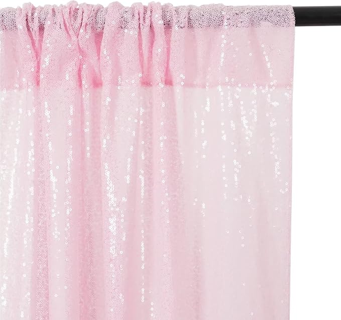 Eternal Beauty Sequin Backdrop Curtains, 2x8 Ft-2 Panels Pink Back Drop for Mother's Day Shimmer Photography Party Wedding Birthday Decor