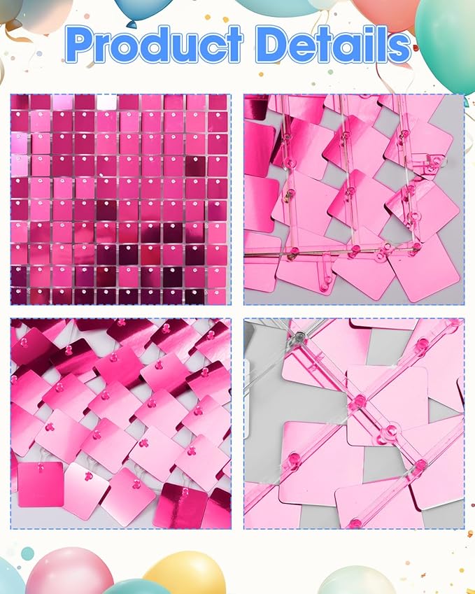 HotPink Shimmer Wall Backdrop 24 Panels Cover 6 x 4 Ft, Photo Backdrops for Wedding,Anniversary,Birthday,Party Decoration