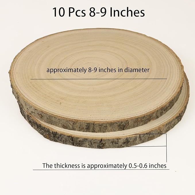 Natural Wood Slices for Centerpieces 10 Pack 8-9 inches Rustic Wedding Centerpieces Table Decorations Wood Rounds for Crafts Wooden Circles Discs