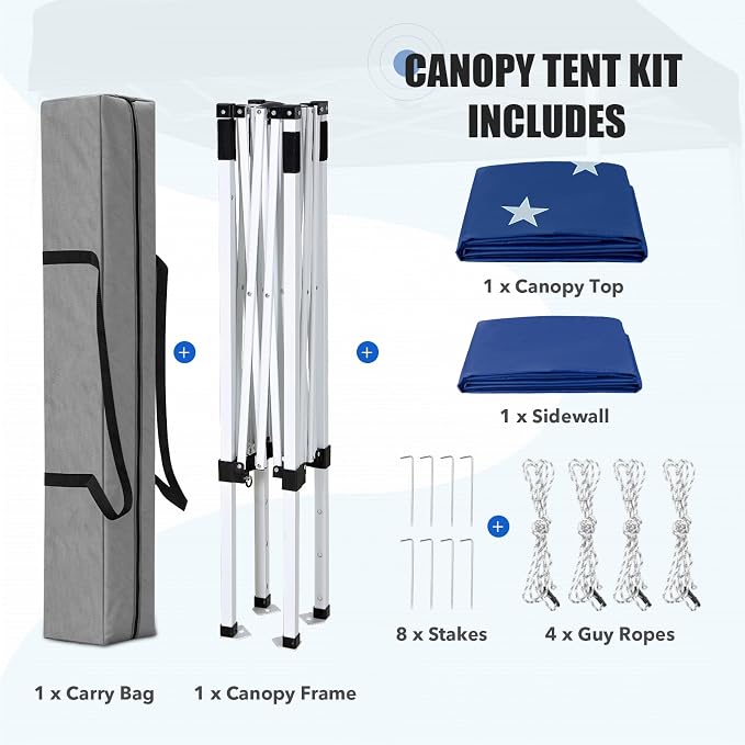 EAGLE PEAK Pop up Canopy 5x5, Outdoor Portable Canopy Tent with One Removable Sunwall, Carry Bag Included, American Flag