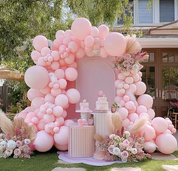 Pastel Light Pink Balloons Double Stuffed Pink Balloon Garland Arch Kit Different Sizes 18/12/5 Inch For Birthday Baby Shower Gender Reveal Bridal Party Decorations