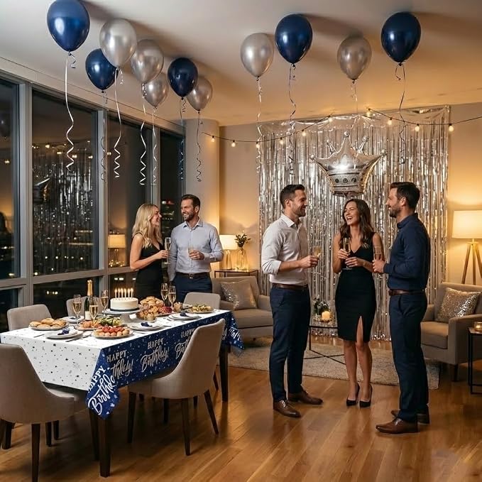Birthday Decorations Men Blue - (Total 89pcs) blue party Banner, Pennant, Hanging Swirl, Foil Backdrops, balloons, Tablecloths, cupcake Topper, plates, Photo Props, birthday Sash for women boy