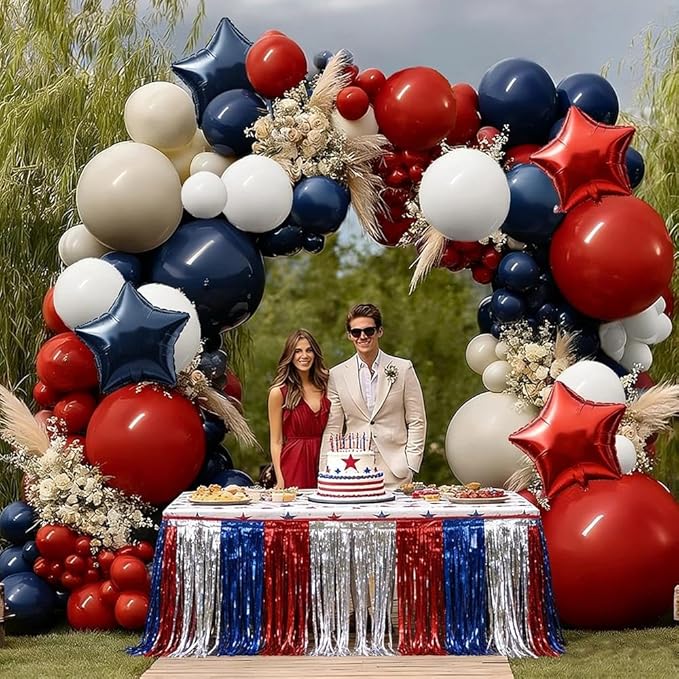 Navy Blue Red Balloon Garland Double Stuffed Red White Blue Balloons Nude Cream Sand Latex Arch Kit for Birthday Baby Shower Patriotic Graduation Baseball 4th of July Party Decorations