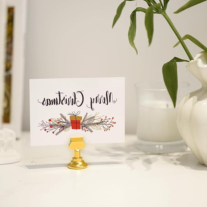 ERYTLLY 24 PK Place Card Holders 1.7 inches Table Card Holder Steel Card Holders for Weddings,Birthdays,Photos, Memo Notes, Restaurants (Gold 24PK)