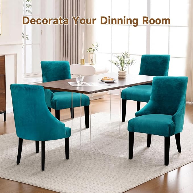 Velvet Wingback Dining Chair Cover Soft Stretch Accent Chair Cover Slipcover Thick Plush Wing Back Chairs Covers Furniture Protect Washable Chairs Protector Covers for Dining Room (Peacock Blue, 2)