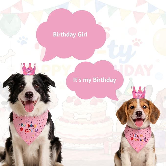 Dog Birthday Party Supplies,72X43Inch Let's Pawty Dogs Kids Birthday Party Banner Birthday Girl Cake Bandana Triangle Scarf Party Hat with Numbers for Large Medium Small Dog