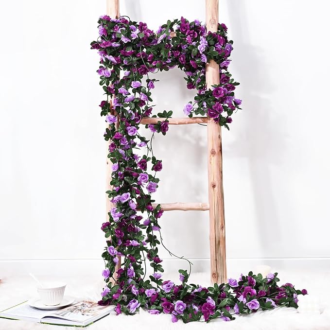 BLEUM CADE 5Pcs 41Ft Flower Garland Artificial Rose Vines for Bedroom, Cute Fake Hanging Flower Vines Floral Garland Decorations for Wedding Party Wall Room Decor Aesthetic