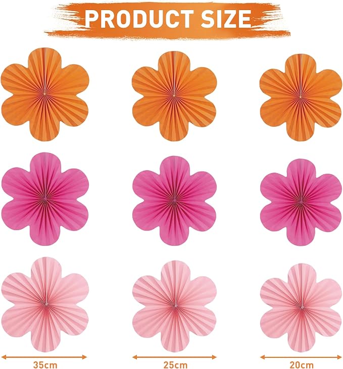 Roetyce Flower Birthday Decorations, Pink Happy Birthday Banner Paper Fan Tassel for Women, Orange Floral Themed Girls BDay Party Supplies, Boho Garland Photo Background Backdrop