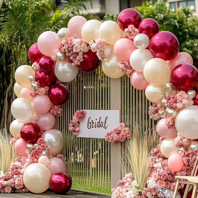 Burgundy Balloons Double Stuffed Red Maroon Balloon Garland Different Sizes 18/12/5in Wine Ruby Red Balloon Arch Kit for Birthday Mother's Day Bridal Wedding Graduation Party Decorations