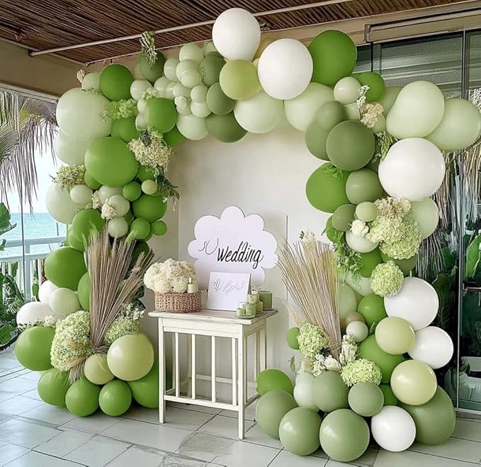 Green Balloon Arch Kit Double Stuffed Olive Dusty Sage Green White Balloons Pastel White Avocado Balloon Garland For Baby Shower Birthday Bridal Shower Wedding Woodland Wild One Party Decoration