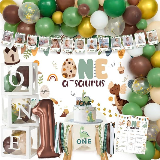 One a Saurus Birthday Decorations Party Supplies, Dinosaur Theme 1st Birthday Boy Decorations , Dino First Birthday Party Decor, T-Rex Roar Party Idea for Baby Boys.