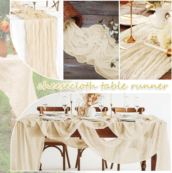 24 Pack Ivory Cheesecloth Table Runner 17"x108" Boho Gauze Fabric Table Runner Vintage Rustic Sheer Runners for Wedding Party Bridal Baby Shower Table Decorations